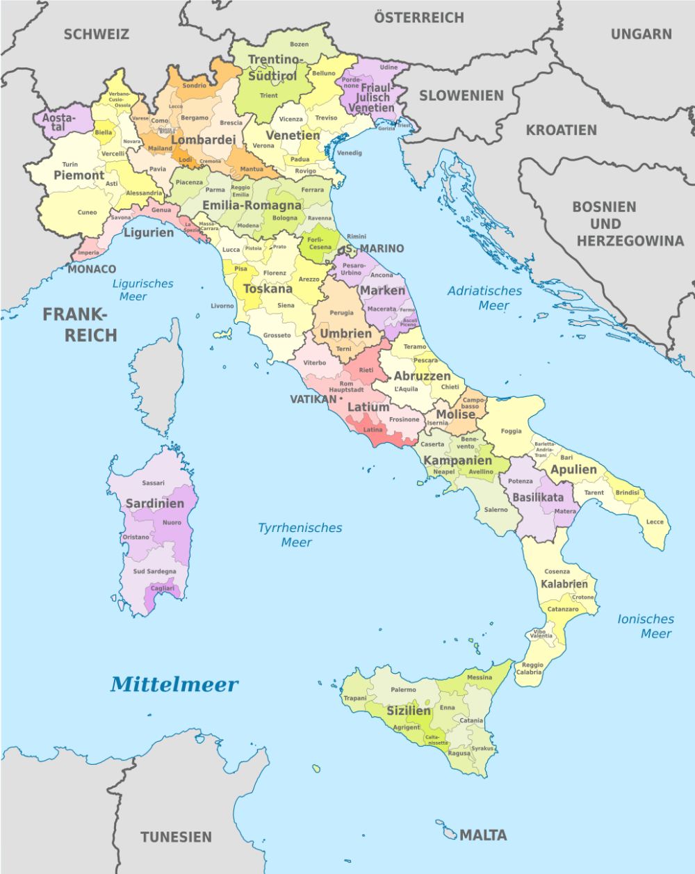 Die italienischen Provinzen - Italien - Regionen, Provinzen und Gemeinden