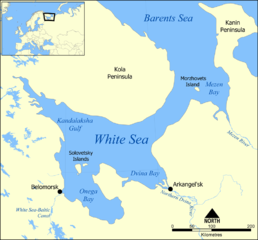 hEine Karte des Weißen Meers mit englischen Bezeichnungen