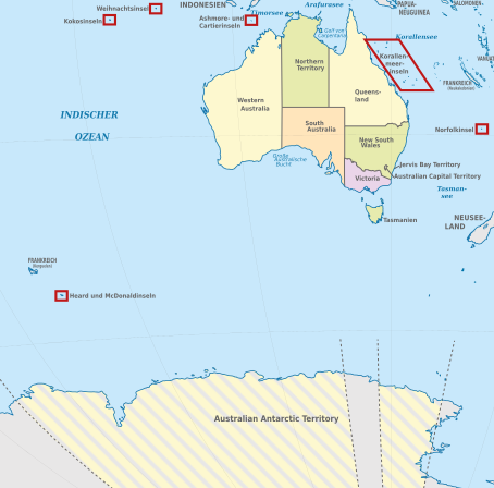 Karte Australien Territorien und Außengebiete
