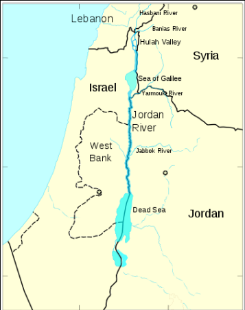 Karte vom Verlauf des Jordan