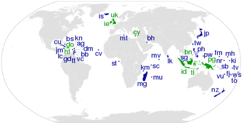 Weltkarte mit Inselstaaten & TopLevel Domains