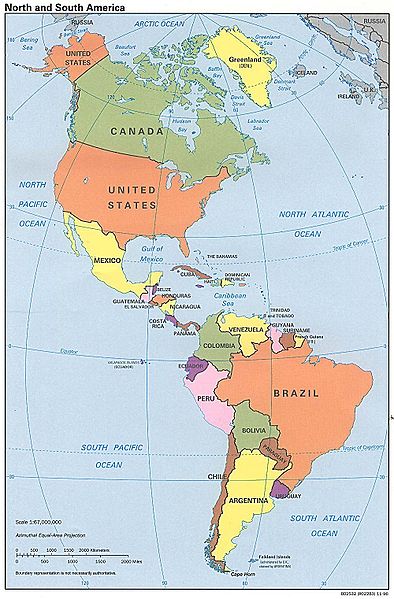 Staatenkarte des Doppelkontinents Amerika