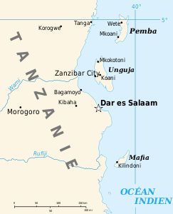 Lage von Sansibar vor Tansania