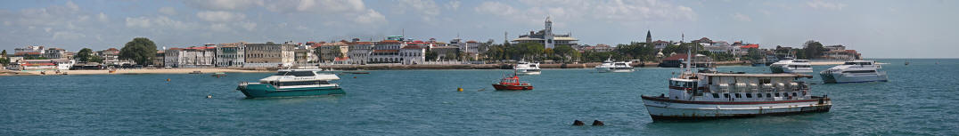 A panorama of Zanzibar, particularly the Stone Town taken from the Indian Ocean