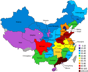 China -  Einwohnerzahlen der Regionen 