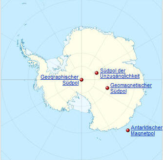 Lage der verschiedenen Südpole