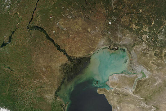 Satellitenaufnahme Kaspische Senke und Kaspisches Meer
