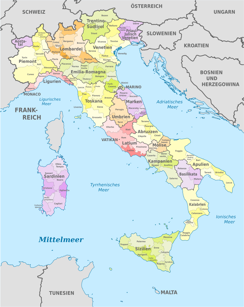 Die italienischen Regionen - Italien - Regionen, Provinzen und Gemeinden