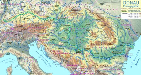 Karte vom orographischen System der Donau