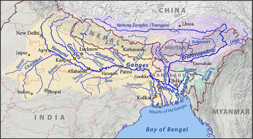 Karte vom Verlauf des Ganges
