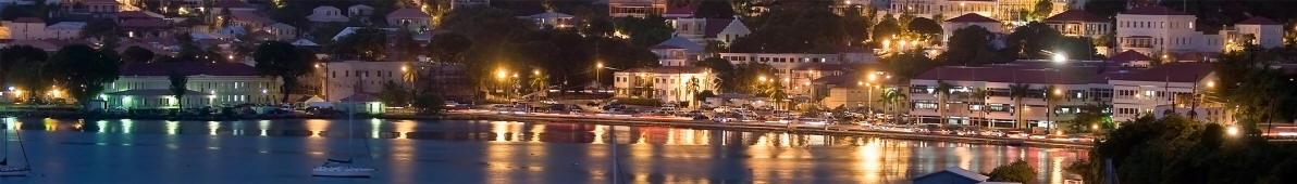 Night view of the St Thomas Harbor, US VIrgin Islands