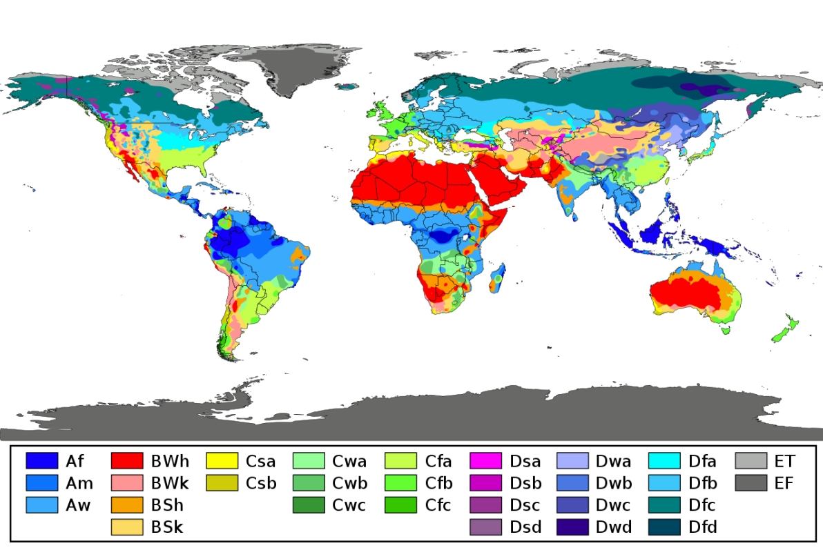 Einteilung der Welt in Klimazonen nach Köppen