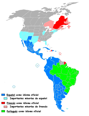 Karte verbreitung der romanischen Sprachen in Lateinamerika