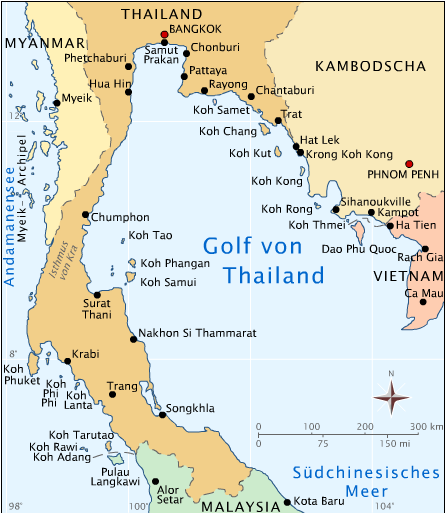 Der Golf von Thailand mit dem Isthmus von Kra