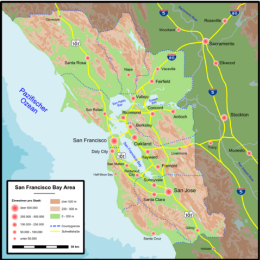 Physische Karte der Bay Area