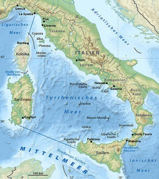 Karte des Tyrrhenischen Meers
