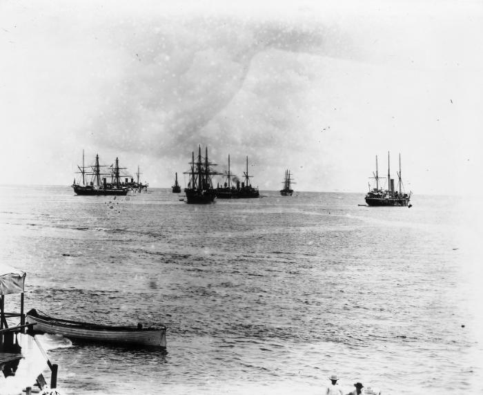 File:German, British, American warships in Apia harbour, Samoa 1899.jpg