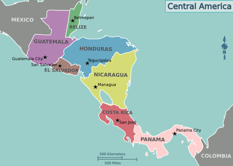 Karte von Zentralamerika